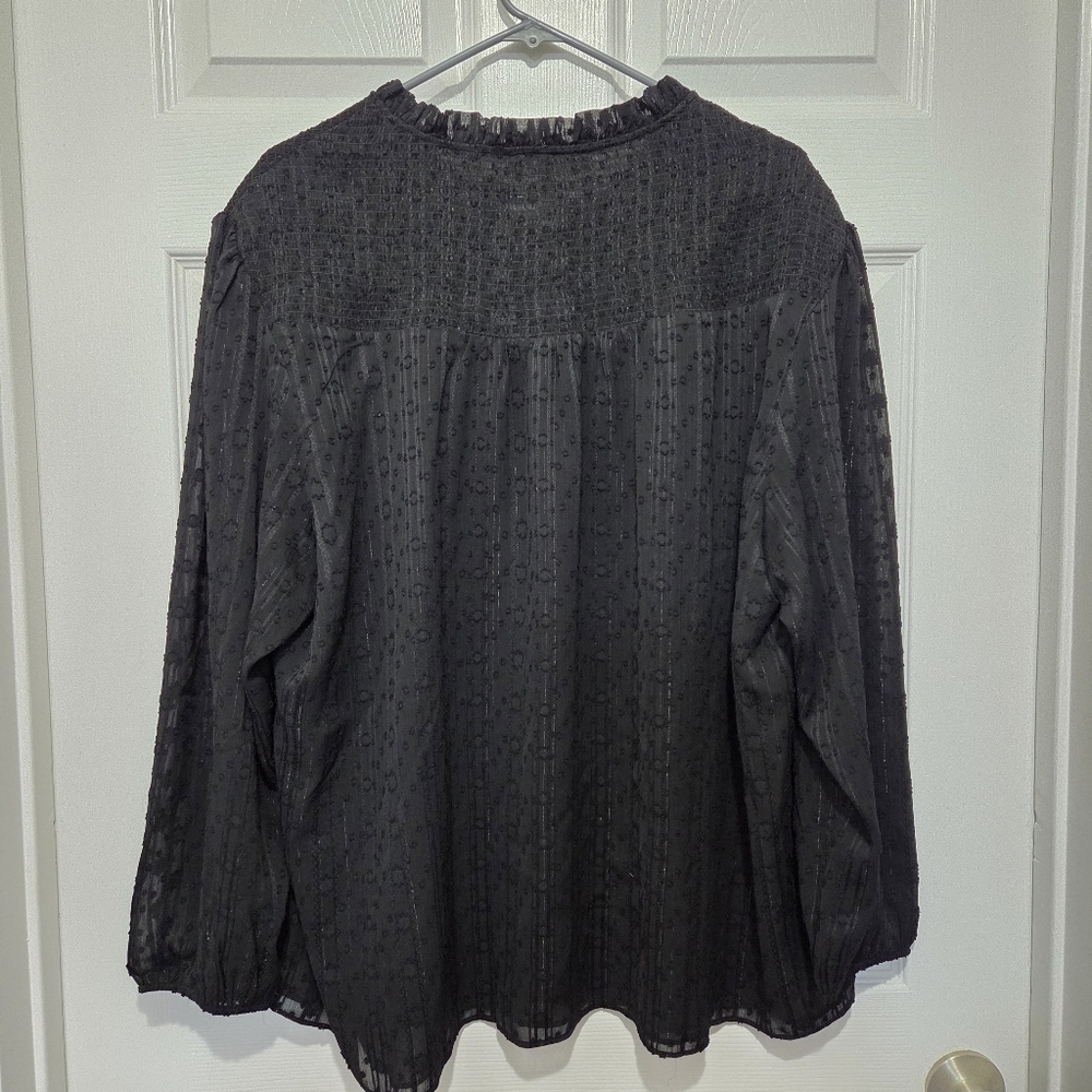 Tommy Hilfiger Womens Classy Peasant Black Blouse Plus Size 2X Business Casual - Picture 3 of 6